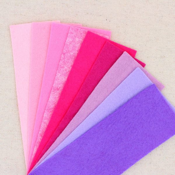 Mix 9 colori di panno lana in tagli 30x30 cm, tonalità rosa e lilla - Cose di Laura creatività in feltro