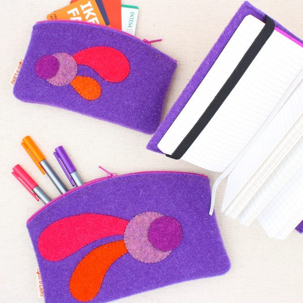 Set astucci e quadernetto lavanda con bolli e virgole - Cose di Laura creatività in feltro